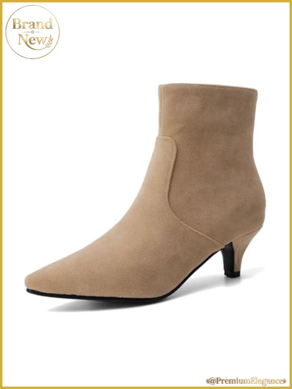 Kitten Heels Ankle Boots Faux Suede Pointy Toe Zipper Booties